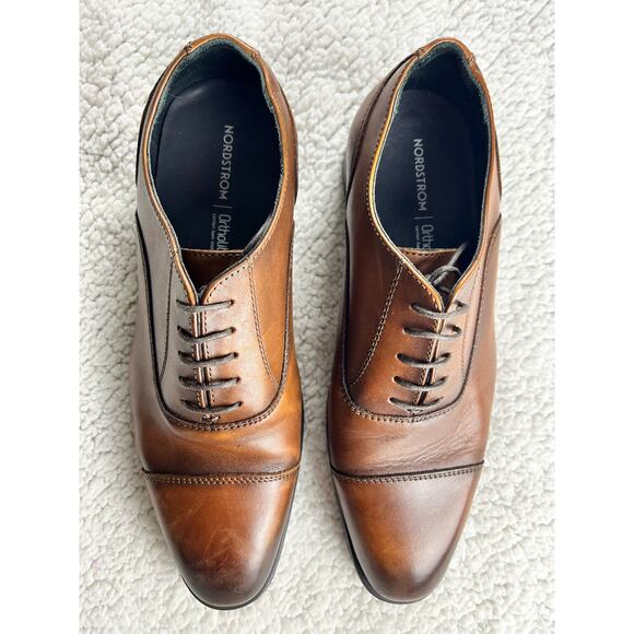 Nordstrom Cap Toe lace-up Oxford Cognac leather ortholite insole - Sz 8.5 - H19